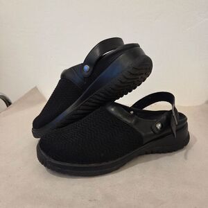 Drew Savannah Clog Mules Black Knit Nonslip Safety Shoes Nurse Teacher 8 Wide